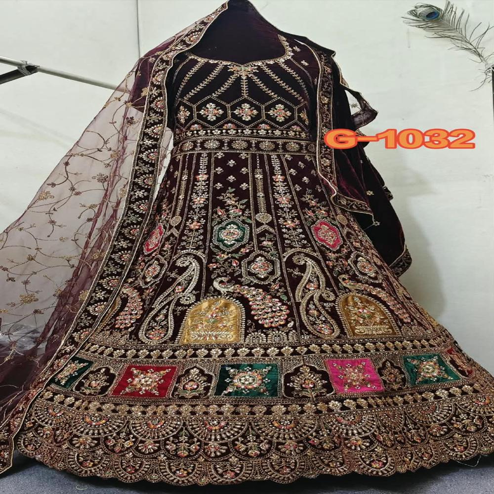 Royal Burgundy Multicolor Embroidered Lehenga