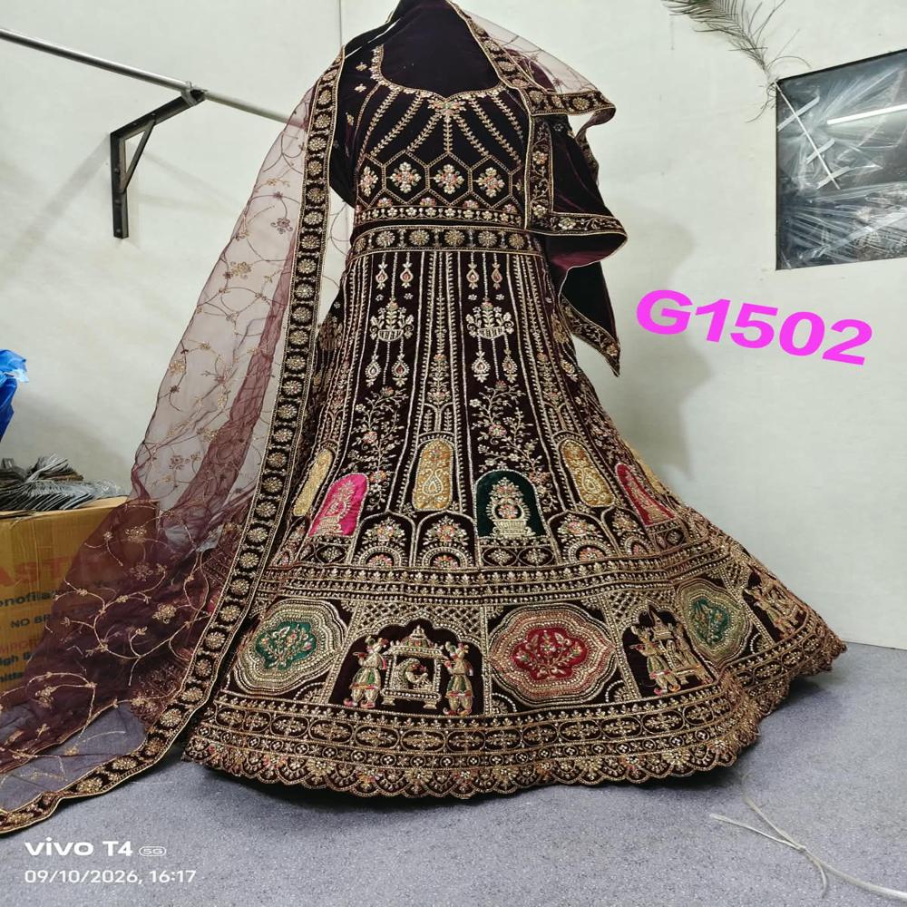 Royal Black & Burgundy Heritage Embroidered Lehenga