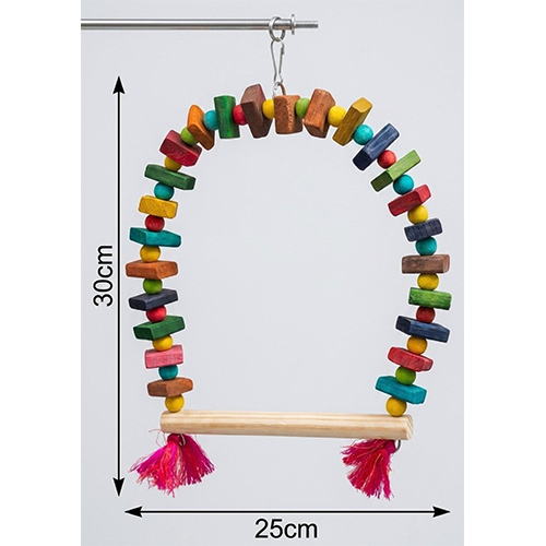 WC-14 Pine Wood Bird Swing With Colourful Chew Blocks