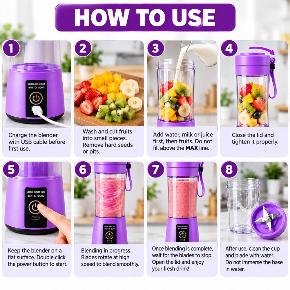 Portable Rechargeable Juicer Blender, Electric Fruit Mixer & Smoothie Maker