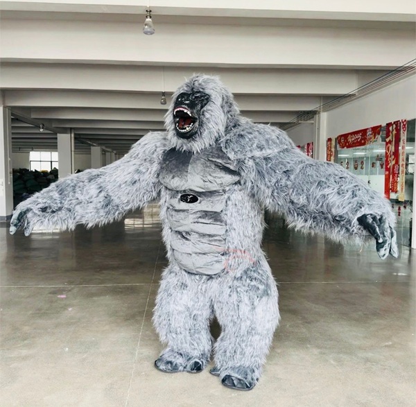 Inflatable Grey Gorilla Mascot Costume, Full-Body Furry Suit