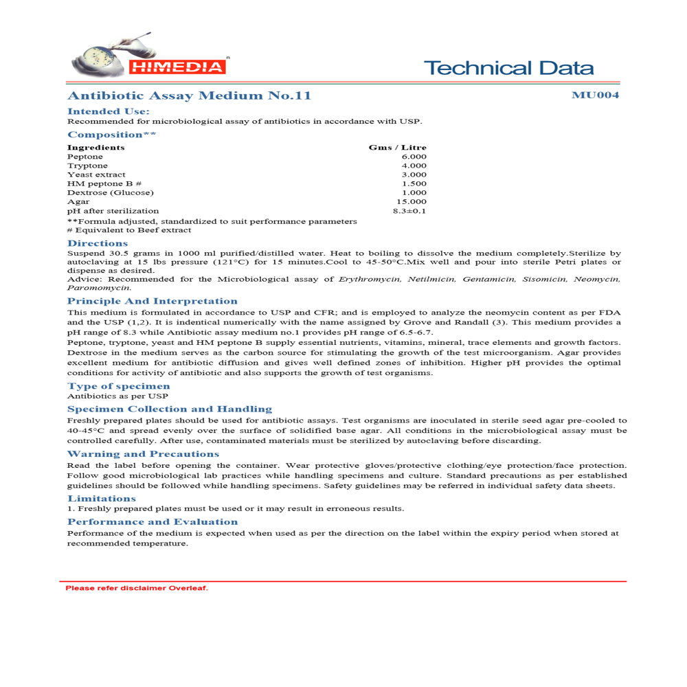Antibiotic Assay Medium No 11 500g