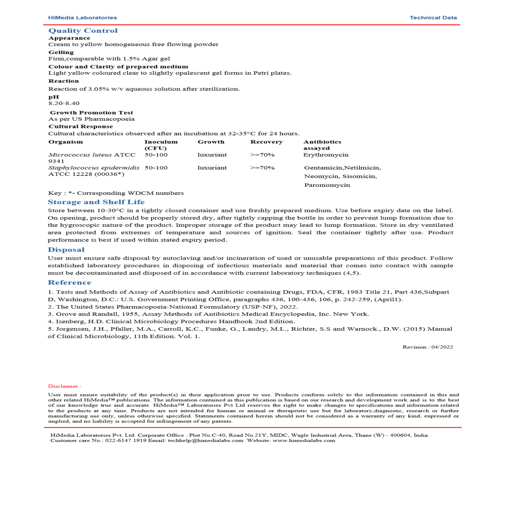 Antibiotic Assay Medium No 11 500g