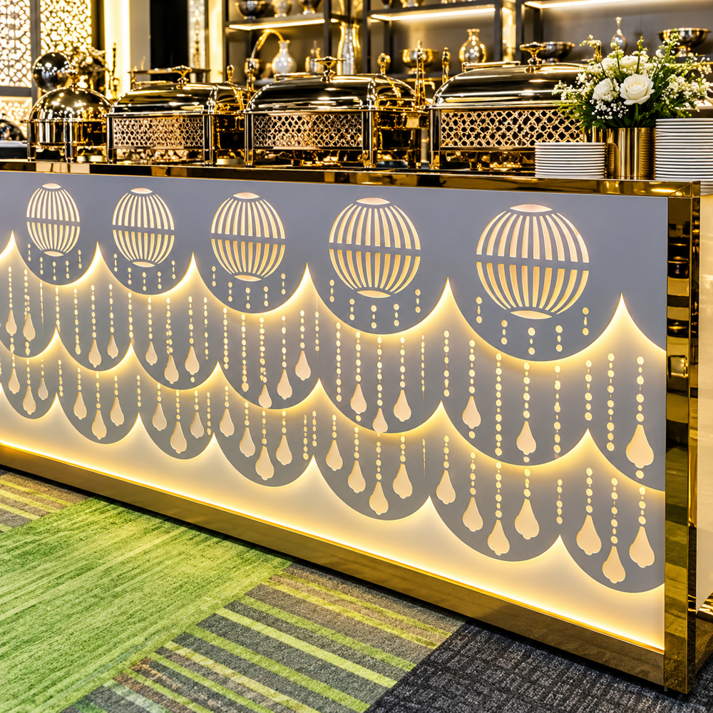 Modern Stainless Steel Buffet Display Counter - Capacity: 35 Kg