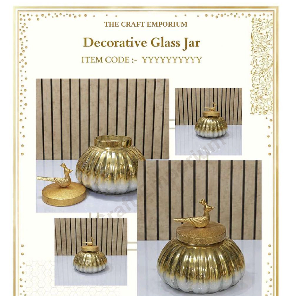 Gold And White Decorative Glass Jar