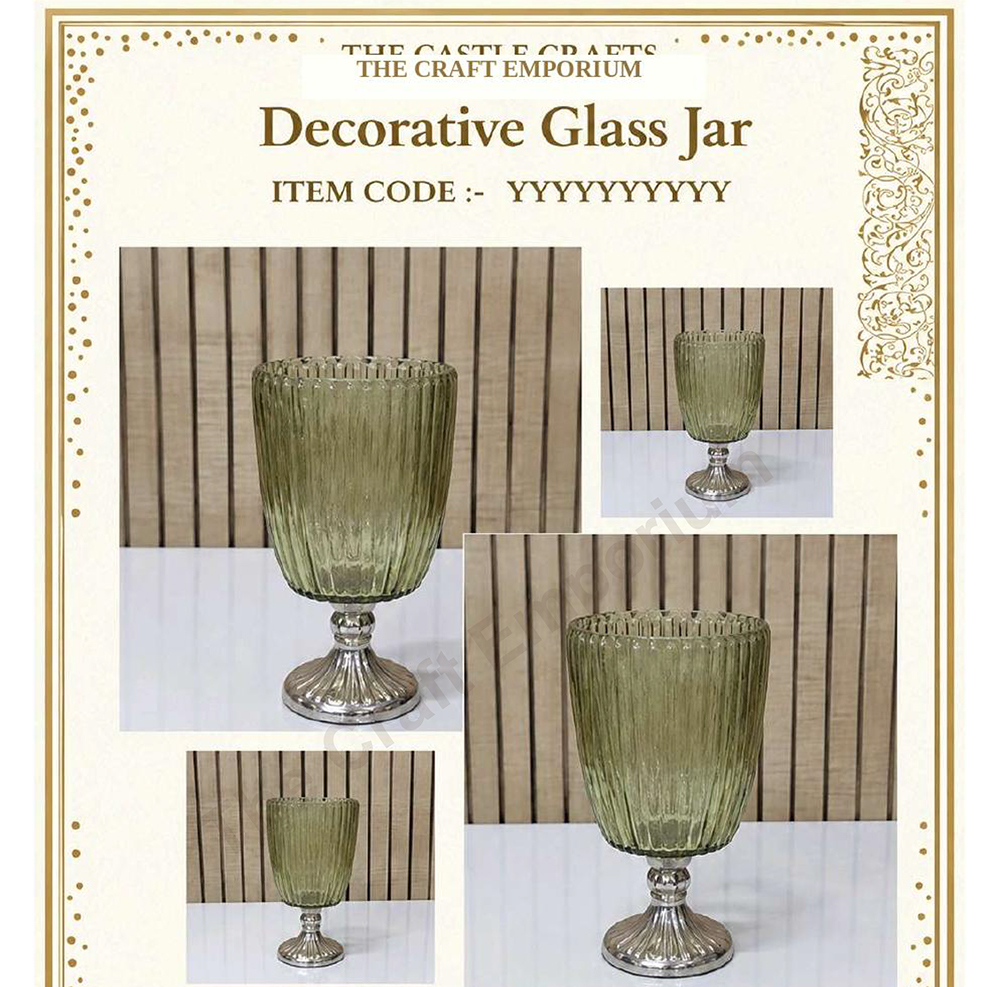 Green And Silver Decorative Glass Jar