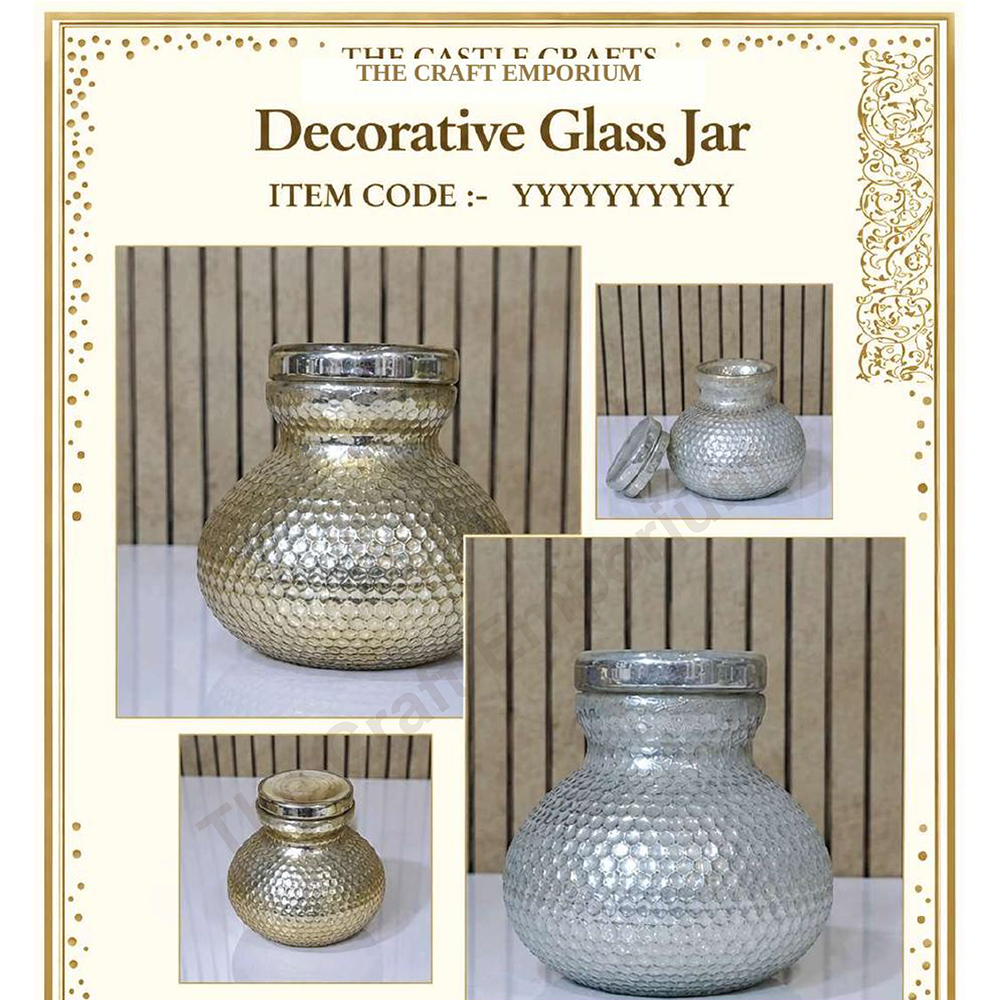 7.5x8 Inch Silver And Gold Decorative Glass Jar