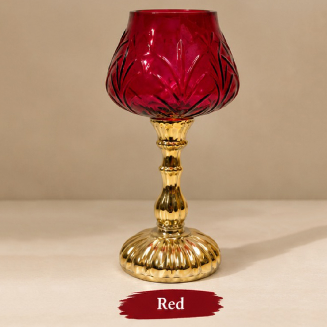 Red Gold Stem Glass Candle Holder