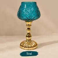 Teal Gold Stem Glass Candle Holder