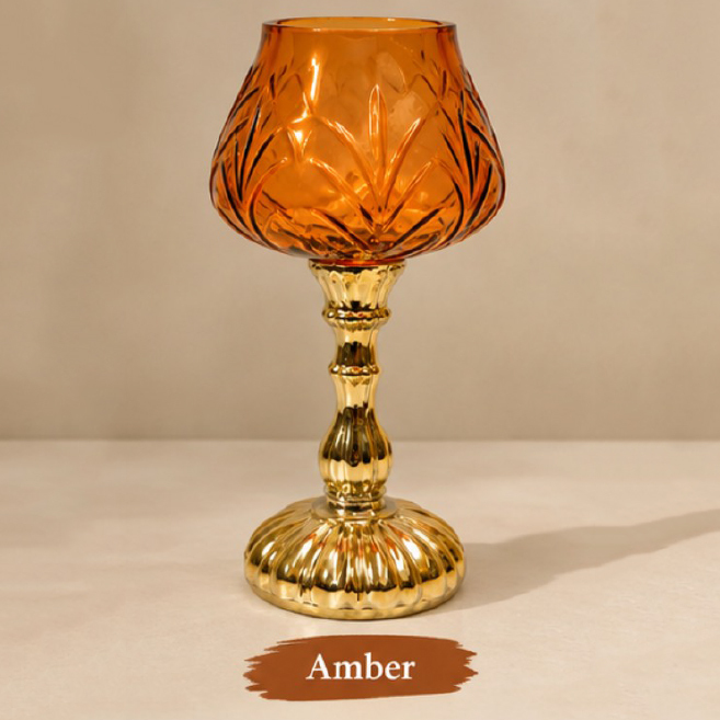 Amber Gold Stem Glass Candle Holder