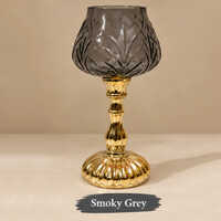 Smoky Grey Gold Stem Glass Candle Holder