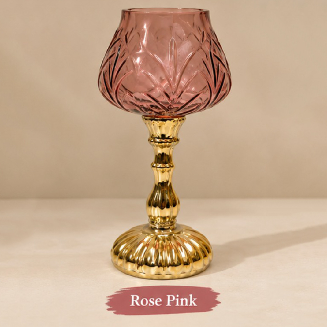 Rose Pink Gold Stem Glass Candle Holder