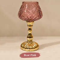Rose Pink Gold Stem Glass Candle Holder