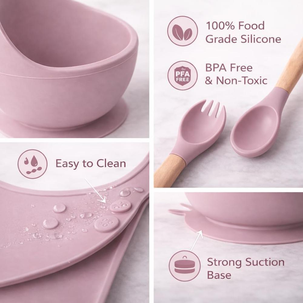 Silicone Self-Feeding Set, Bpa-Free Tableware Kit for Babies