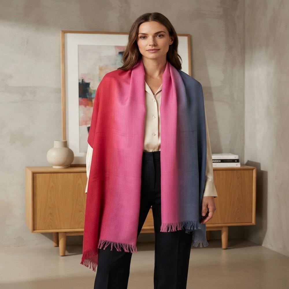 Merino Wool Hand-Dyed Triple Ombre Stoles - Color: Assorted