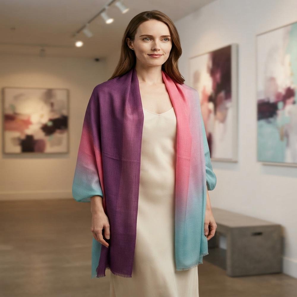 Merino Wool Hand-Dyed Triple Ombre Stoles