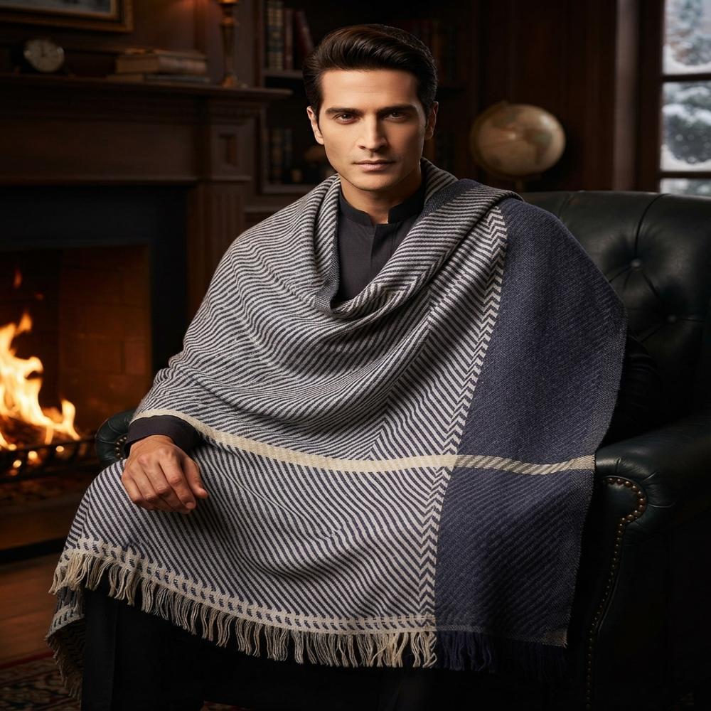 Wool Blended 2ply Thick Weaving Cashmere Gents Shawls