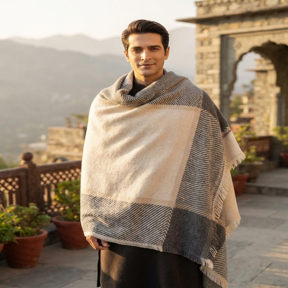 Wool Blended 2ply Thick Weaving Cashmere Gents Shawls