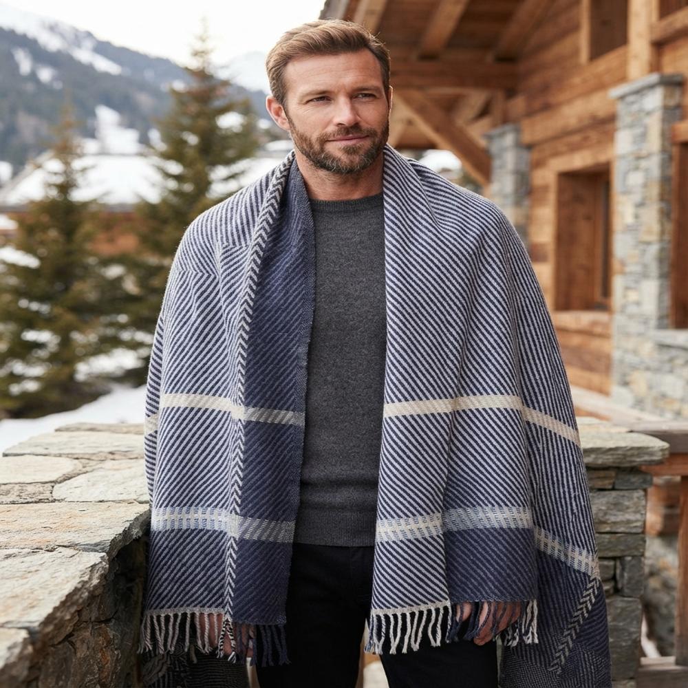 Wool Blended 2ply Thick Weaving Cashmere Gents Shawls