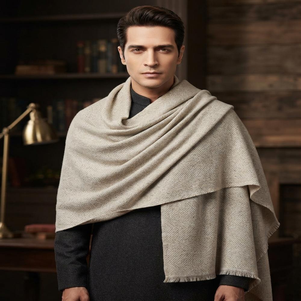Wool Blended 2ply Thick Weaving Cashmere Gents Shawls
