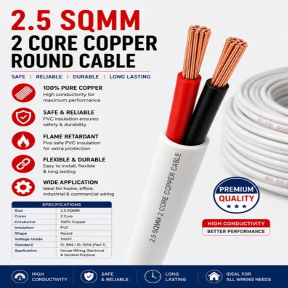 2.5mm 2 Core Cca Flexible Round Cable