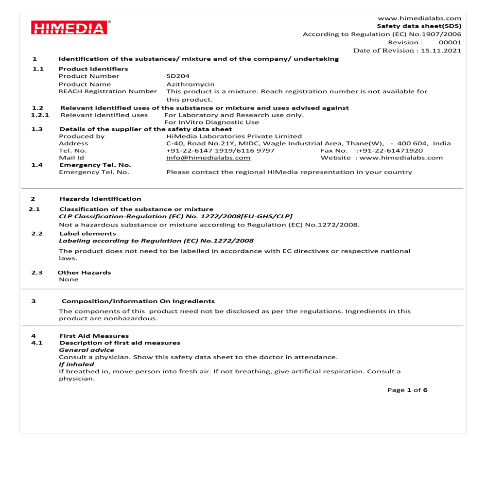 Azithromycin 15mcg 1vl