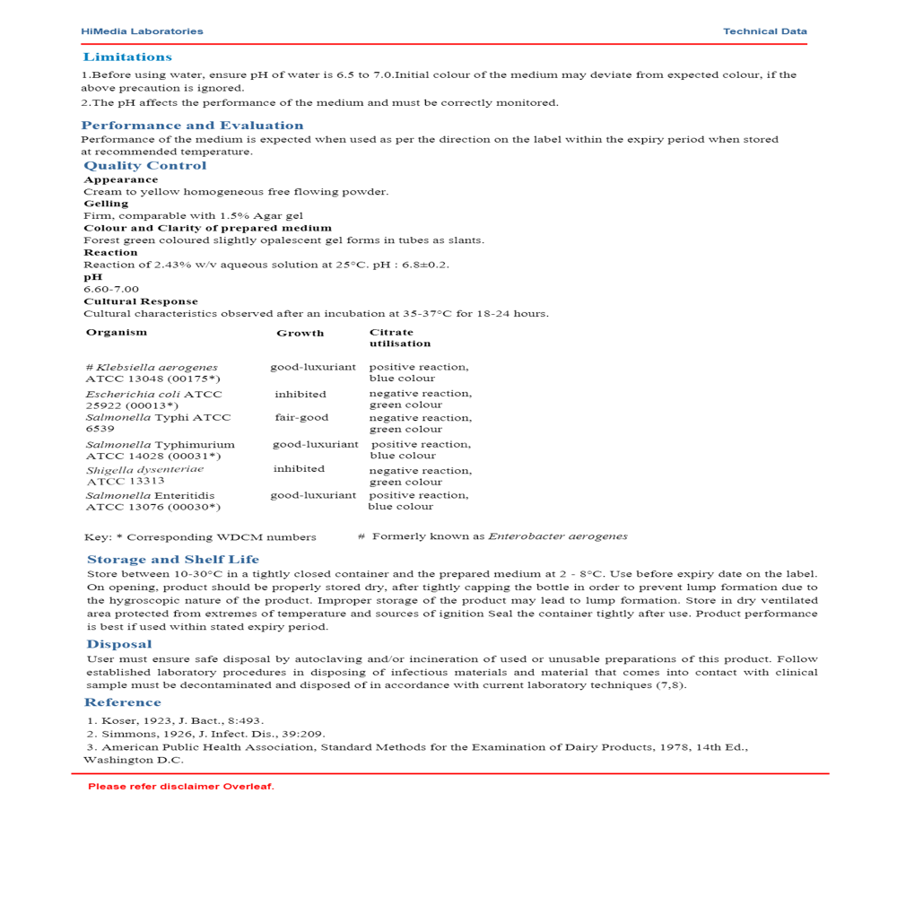 Simmons Citrate Agar 100g