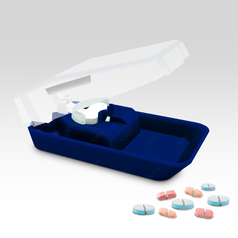 Pill Cutter and Splitter Daily Use Safely Cut Tablets Vitamins Precise Centering- Blue