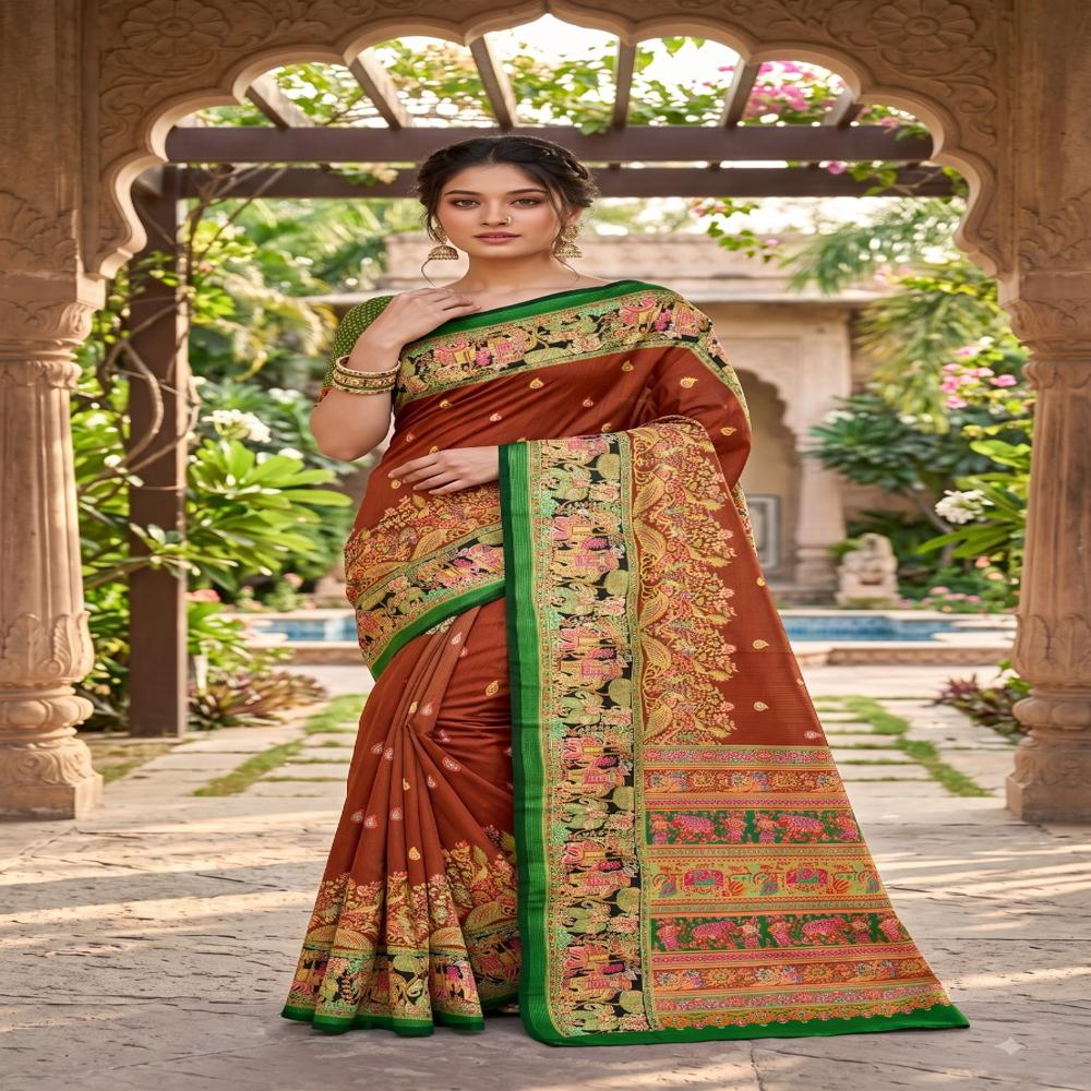 New handloom Zari Chex In Digital print saree
