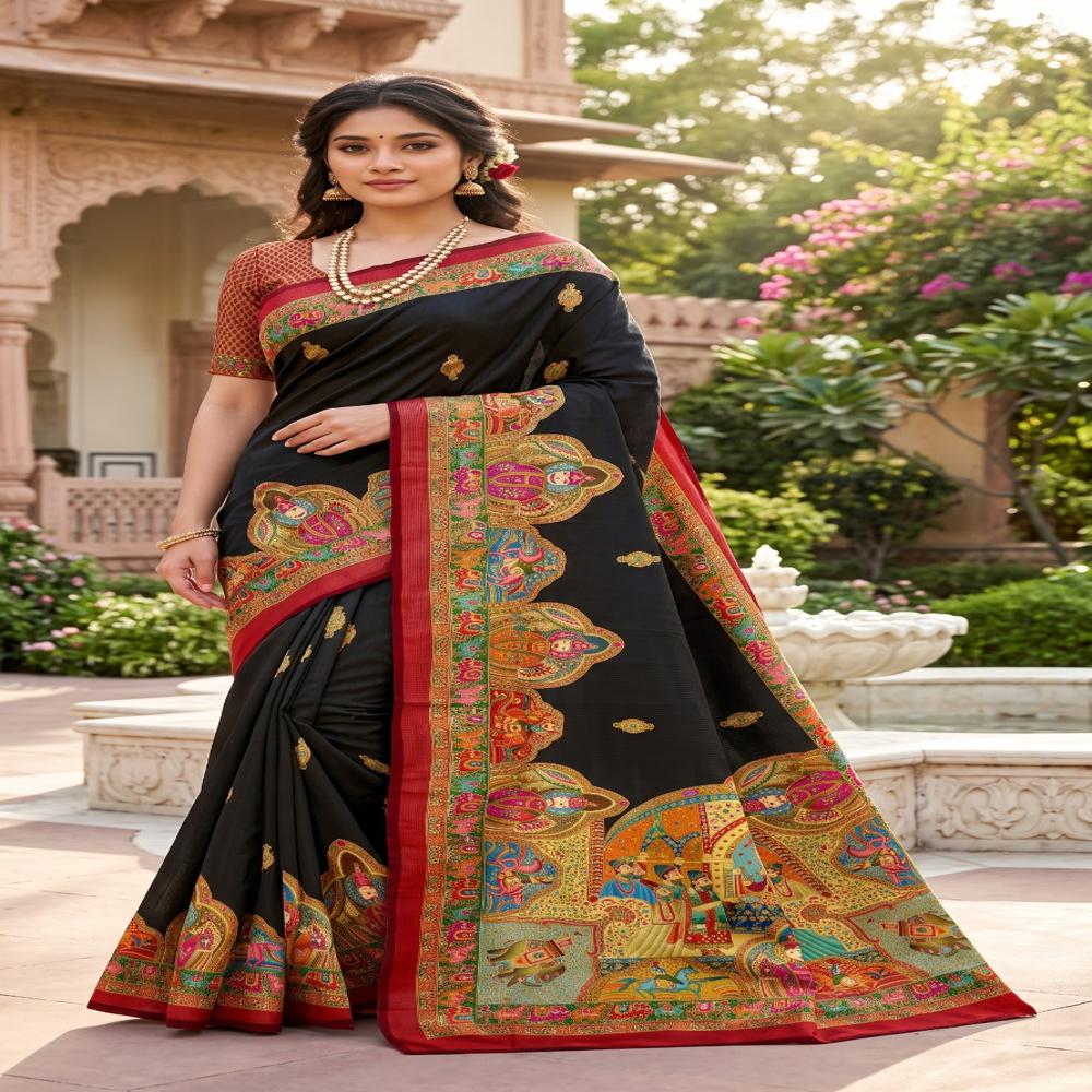 New handloom Zari Chex In Digital print saree