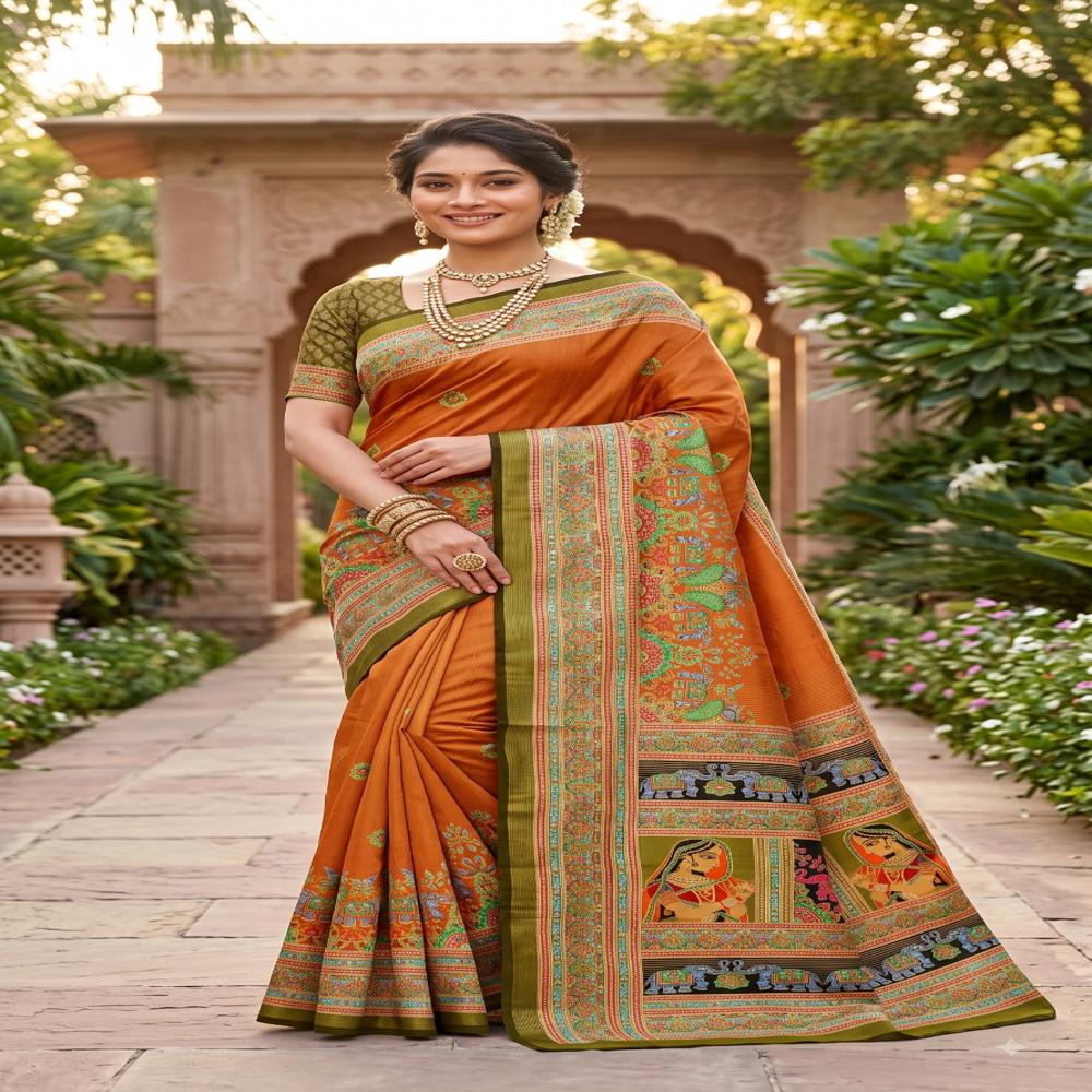 New handloom Zari Chex In Digital print saree