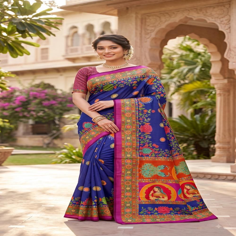 New handloom Zari Chex In Digital print saree