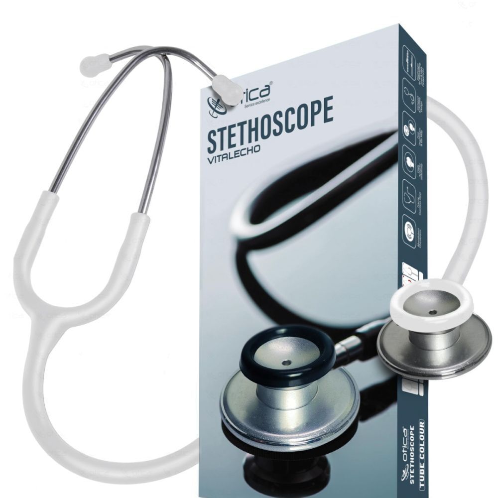 Vitalecho Lightweight Acoustic Stethoscope for Adults with Dual Head Aluminum Chestpiece White