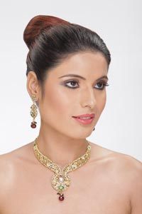 Brazilian Costume Jewelry Set - Alloy Necklaces with Emerald Stones, Customizable Gold Over Silver, Platinum, and Rose Gold Options