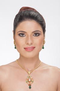 Fancy Costume Jewelry - Alloy Necklaces with Emerald Stone, Customizable in Gold Over Silver and Rose Gold Finishes
