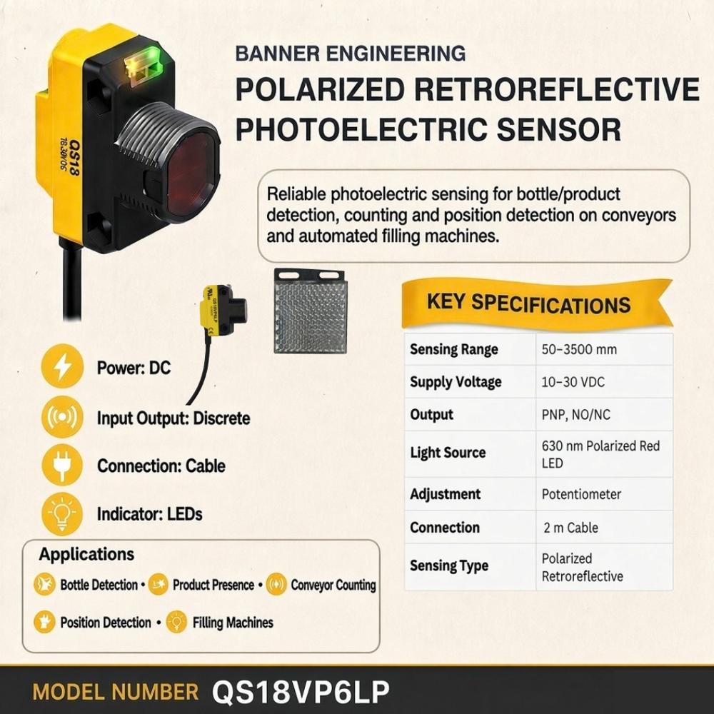 Banner Photoelectric Sensor Qs18vp6lp