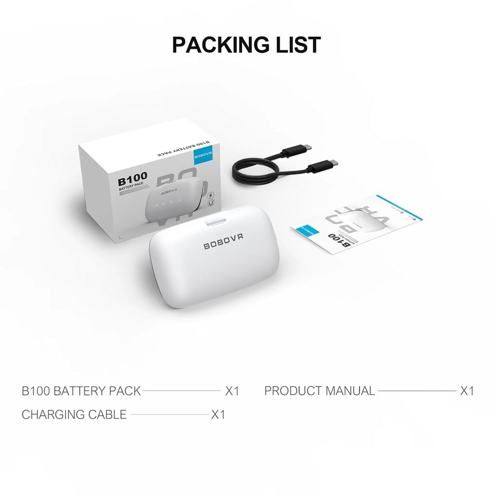 Bobovr B100 Hot-Swap Battery Pack (10000Mah) For Meta Quest 3 / S3 Pro - Dimension (L*W*H): 105 * 60 * 32 Millimeter (Mm)