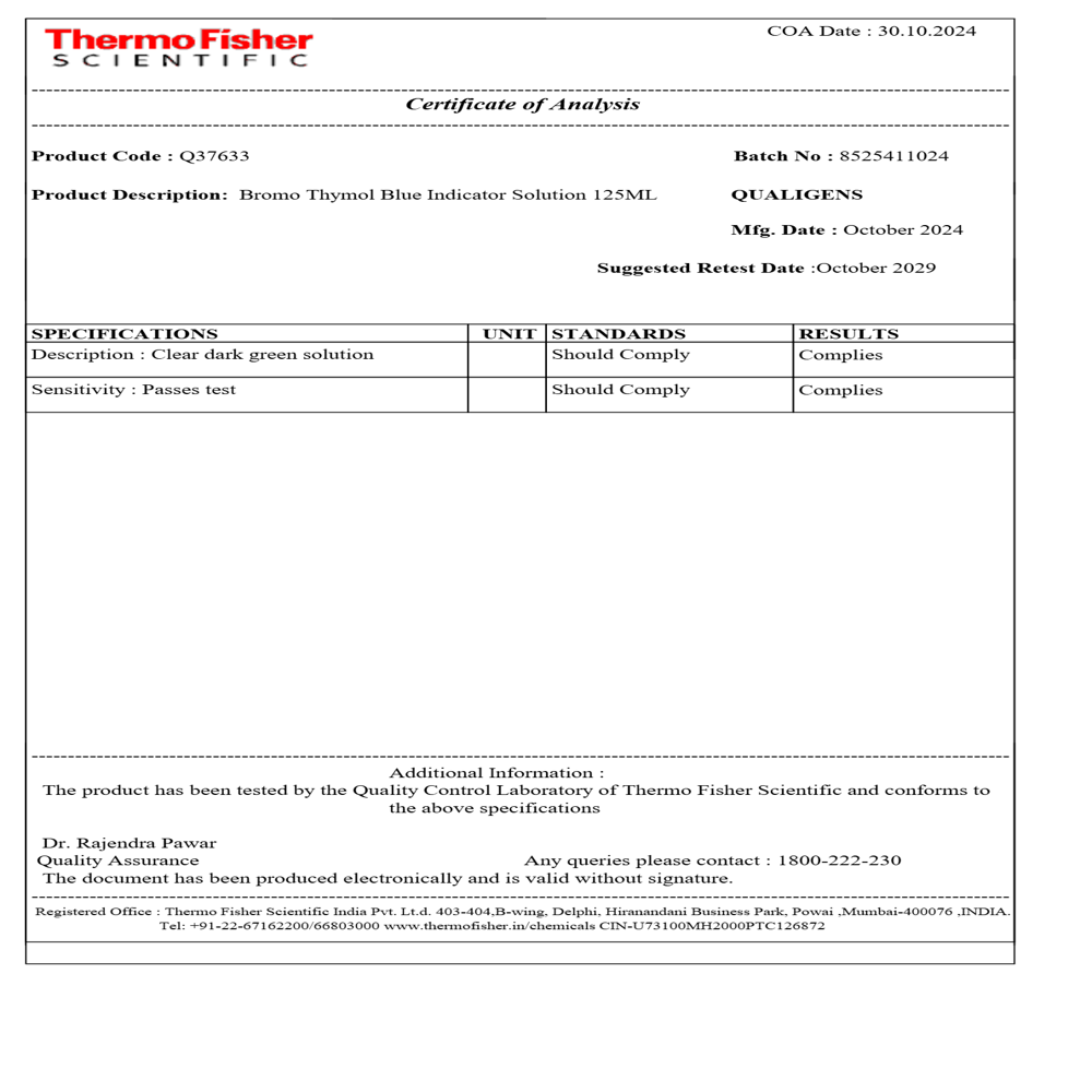 Bromo Thymol Blue Indicator 125ml - Cas No: 76-59-5