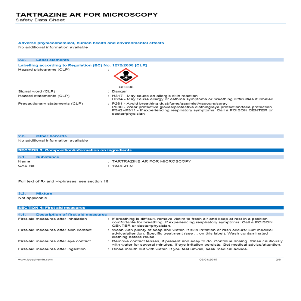 Tartrazine AR For Microscopy 25g