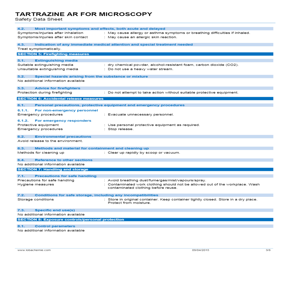 Tartrazine AR For Microscopy 25g