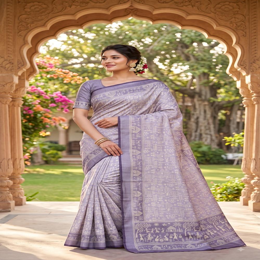 New handloom Zari Chex In Digital print saree