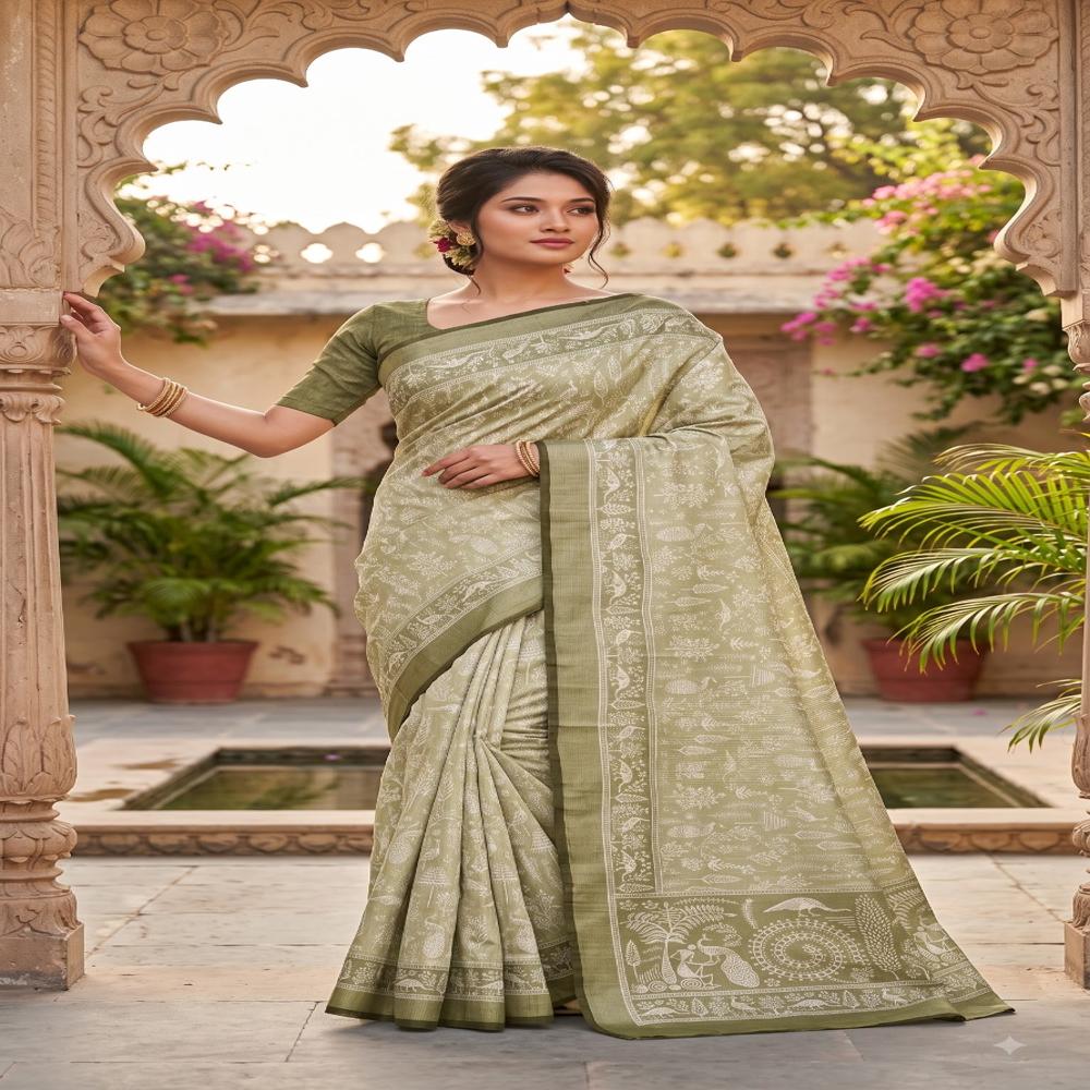 New handloom Zari Chex In Digital print saree