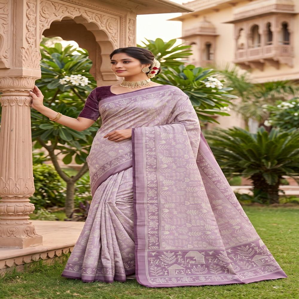 New handloom Zari Chex In Digital print saree