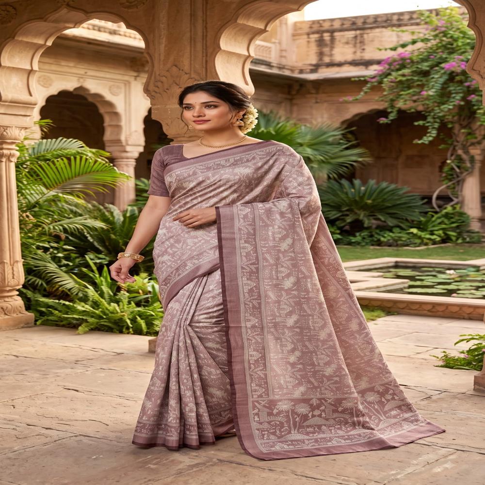 New handloom Zari Chex In Digital print saree