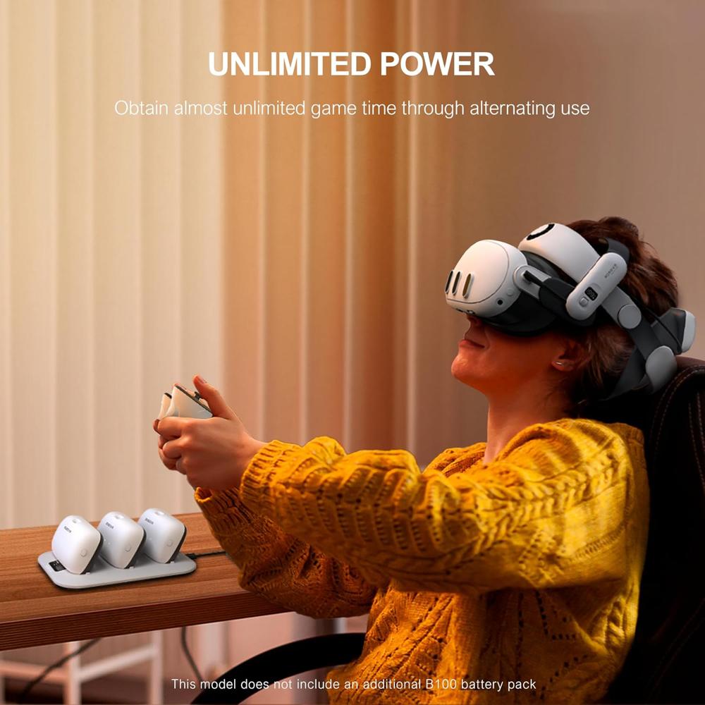 Bobovr Bd3 3-Slot Super Fast Charging Dock With Digital Display (30W Output For B100 Battery Packs) - Color: White / Black Accent