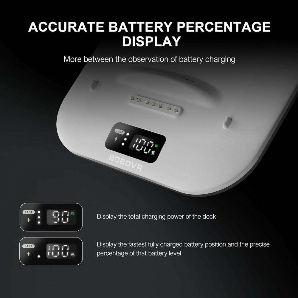 BOBOVR BD3 3-Slot Super Fast Charging Dock with Digital Display (30W Output for B100 Battery Packs)