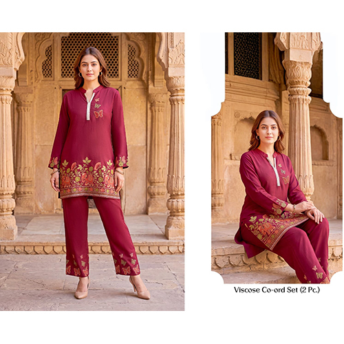 Elegant Viscose Co-ord Set Beautifully Embroidered