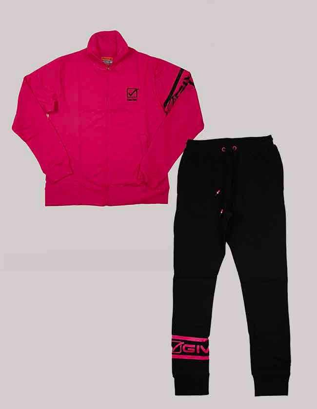 W13744 Ladies French Terry Jogging Set - Color: Black & Fucshia