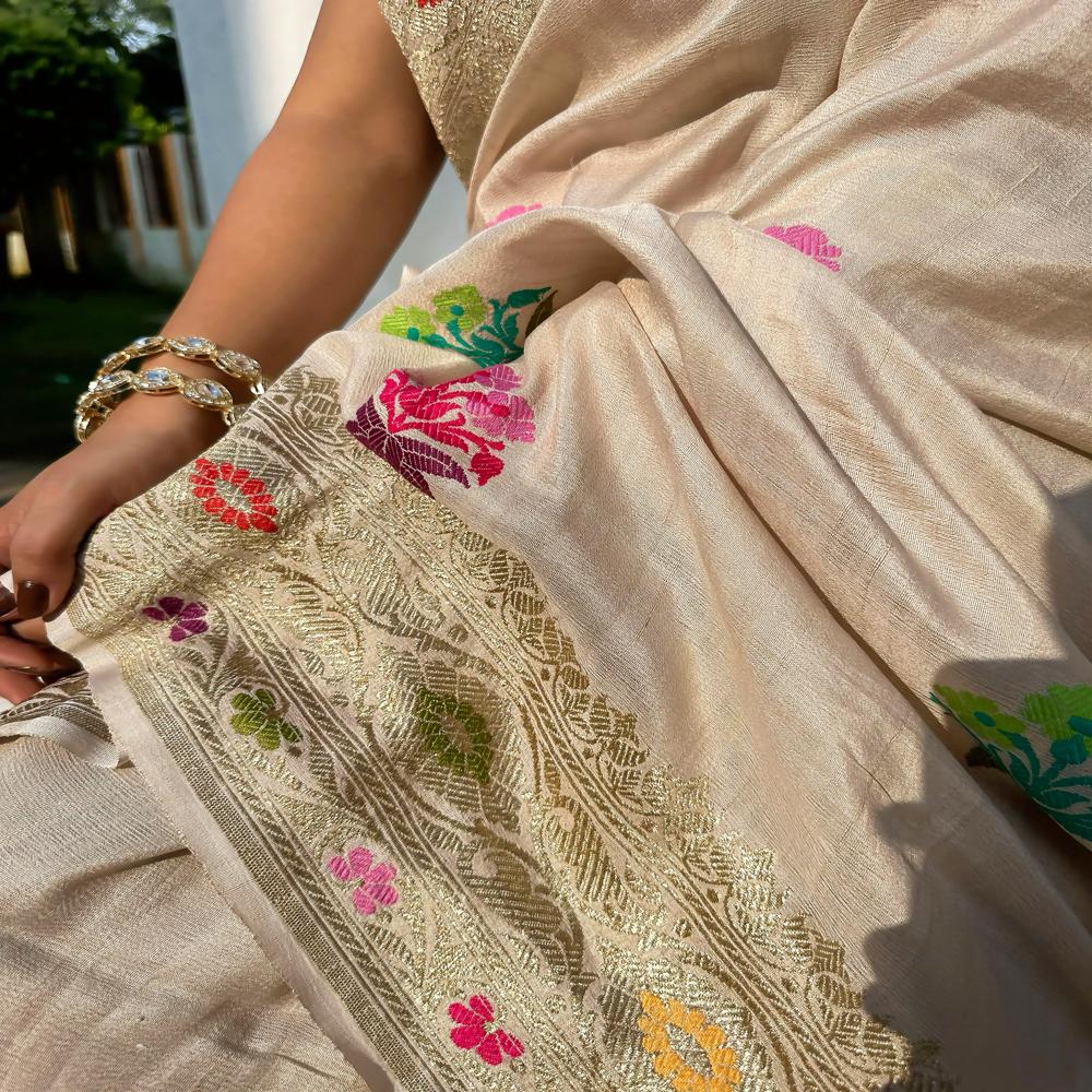 Tussar Bloom Heritage Elegant Floral Grace