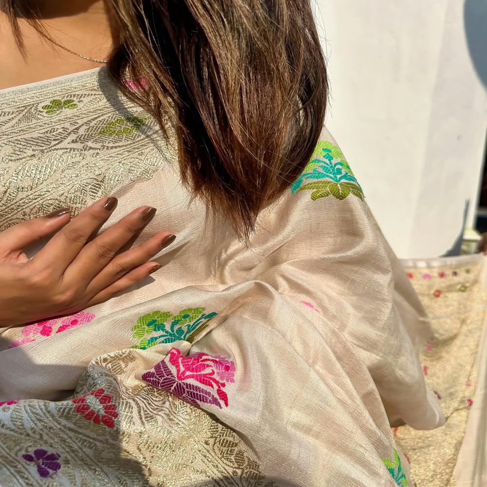 Tussar Bloom Heritage Elegant Floral Grace